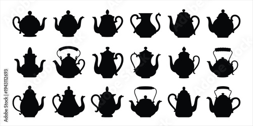 Assorted Teapot Silhouettes Arranged In Three Rows kettle coffee pot