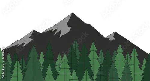 Mountain Landscape with Forest Trees.