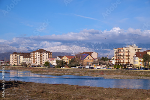 Mzymta river embankment in the Adler district of Sochi. Krasnodar Krai. Russia