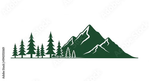 Mountain Landscape with Forest Trees Silhouette.