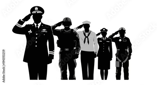 Military Personnel Saluting in Formation.