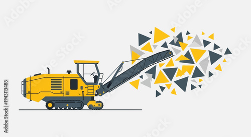 Modern Construction Machine Breaking Down Material Into Geometric Shapes