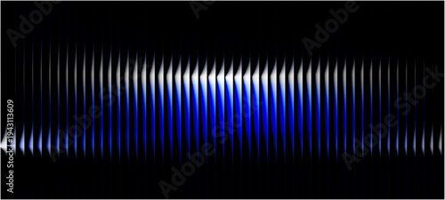 Ribbed neon glass 3d background with vertical striped texture, abstract blue background with lines
