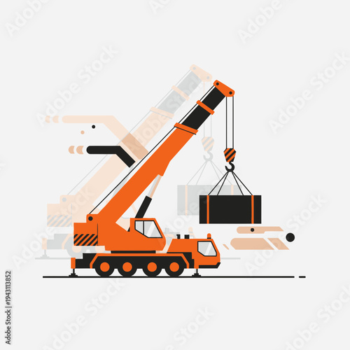 Modern Crane Lifting Heavy Load Construction Site Equipment Illustration