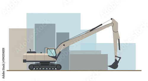 Modern Excavator At Construction Site Abstract Background