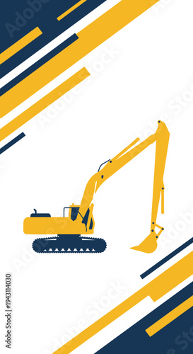Modern Excavator Machine Graphic Design Industry Construction Vehicle Abstract Art