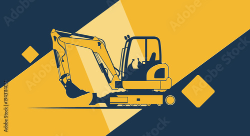Modern Excavator Machine Graphic Design For Construction