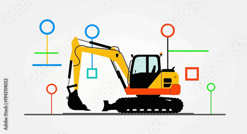 Modern Excavator Concept With Digital Overlay And Geometric Elements