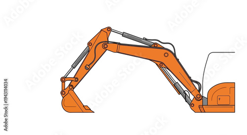 Modern Excavator Arm and Bucket Isolated Construction Machine Vector Illustration