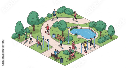 Miniature Park Scene with People.