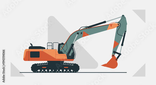 Modern Excavator Machine Graphic Design With Abstract Shapes Background