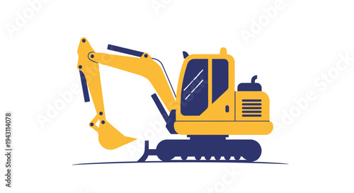 Modern Excavator Machine Graphic Representation Minimalist Style