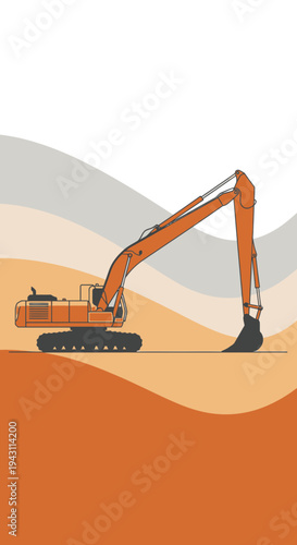 Modern Excavator Digging Earth Construction Machinery Industrial Vehicle
