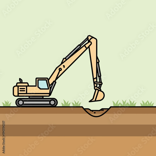 Modern Excavator Digging A Hole For Construction Industry Growth