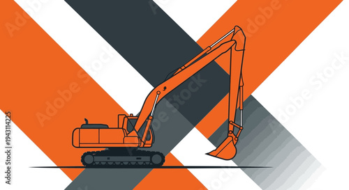 Modern Excavator Machine Illustration With Geometric Background