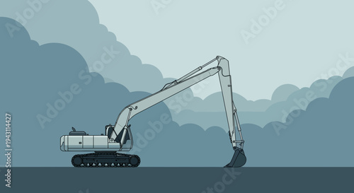 Modern Excavator Machine On Cloud Background Construction Industry
