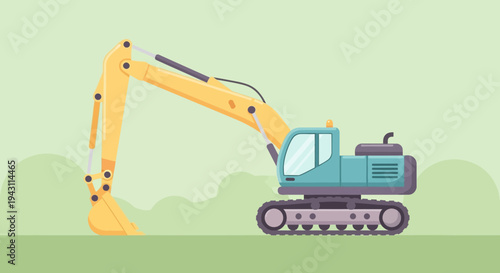 Modern Excavator Machine Operating On A Construction Site Flat Design