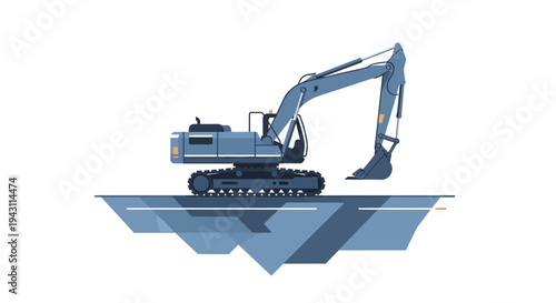 Modern Excavator Machine Operating on Abstract Terrain Graphic Illustration