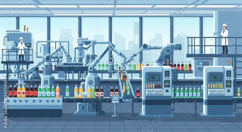Modern Factory Production Line Illustration.