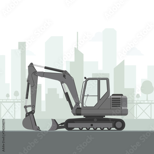 Modern Excavator Machine Working in Urban Construction Site