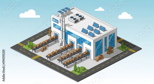Modern Office Building with Solar Panels.