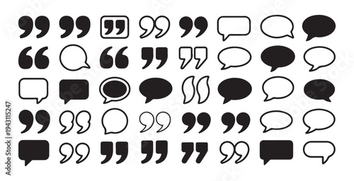 Creative speech containers and quote symbols collection for digital communication and graphic publishing