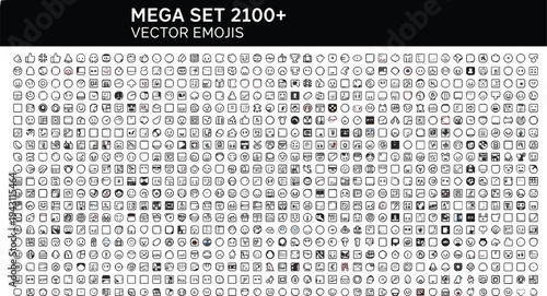 Mega set vector emojis collection, outline emoji icons pack, digital emoticons symbols, communication reactions, social media emoji vector