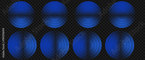 Wave light effect, radar neon waves are spreading, blue wifi wireless network, tech sound wave rings, glowing circles signal