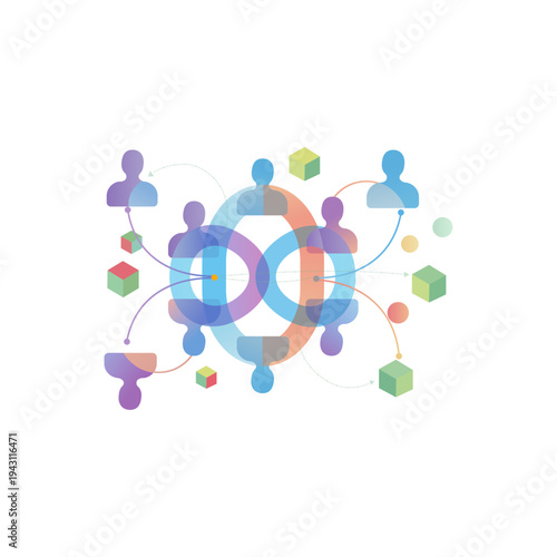Abstract Global Network Collaboration Concept with Connected People and Data Nodes Vector Illustration