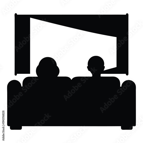 Silhouette of two people watching television on a couch at home