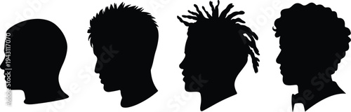 Four Male Head Profile Silhouettes With Different Hairstyles vector illustration