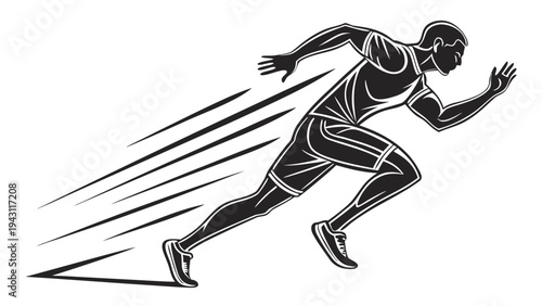 Black Silhouette Sprinting Runner Vector – Dynamic Fitness Training Illustration