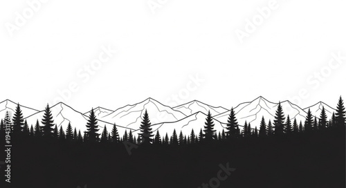 Mountain Landscape with Silhouetted Trees.