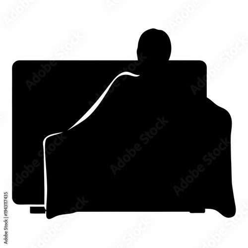 Silhouette illustration of a person sitting on a couch watching TV