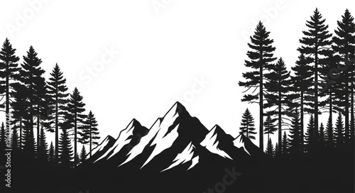Mountain Landscape with Silhouetted Trees.