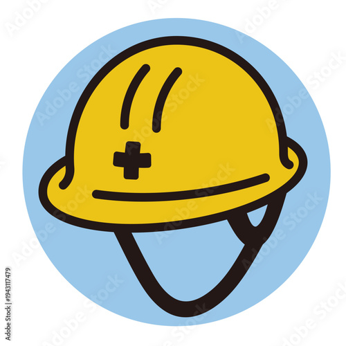 安全ヘルメットのアイコン。建設や工事、防災で着用するヘルメット。Safety helmet icon.