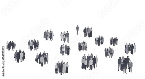 Diverse groups of people standing together in various formations.