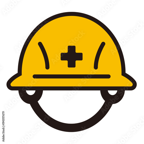 安全ヘルメットのアイコン。建設や工事、防災で着用するヘルメット。Safety helmet icon.