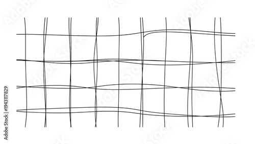 Simple black and white grid pattern with thin slightly irregular lines for a textured mesh or net appearance for design.