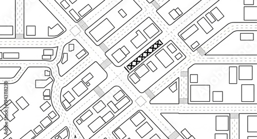 Detailed street map showcasing building layouts and road networks.