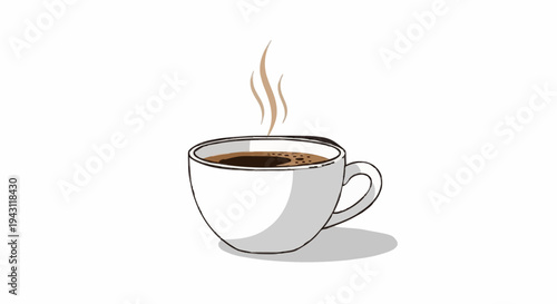 An inviting illustration of a steaming hot coffee cup, perfect for conveying warmth, comfort, and the start of a productive day, symbolizing a refreshing break or a cozy moment