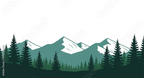 Mountain Landscape with Silhouetted Trees.