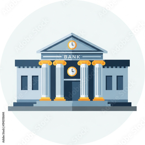 Bank Building with Columns and Clock.