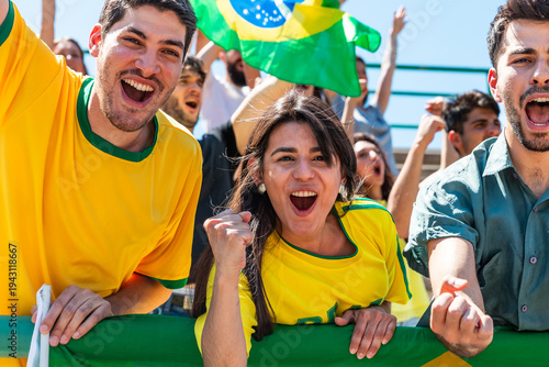 Brazilian soccer fans cheering for their team