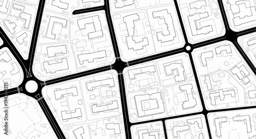 Detailed Black and White City Road Network Illustration.