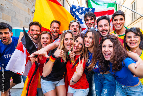 Diverse group of young people celebrating world event