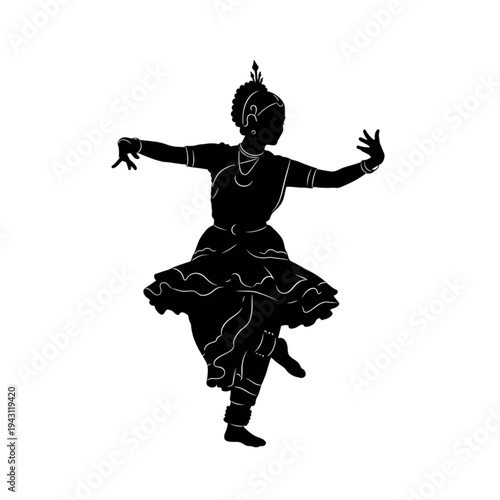 Bharatanatyam Dancer Silhouette in Dynamic Pose.