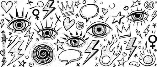 Happy Easter set with bunny silhouettes floral decorated eggs bunny ears and carrot icons cad drawing flat vector illustration black.