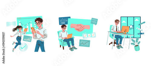Vector Illustration of Work Activity and Business Interaction
