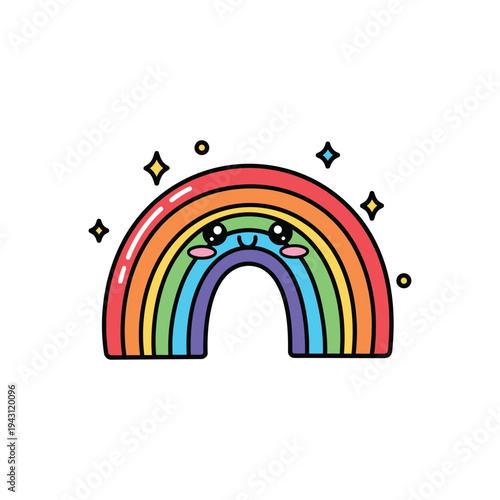 Smiling Rainbow Arch Illustration With Sparkles.